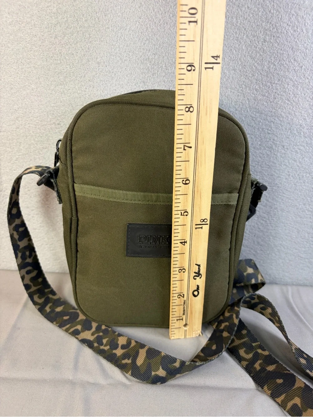 PINK Victoria's Secret Olive Green Messenger Bag with Camo Strap